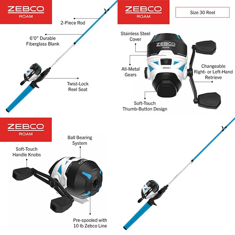Roam Spincast Reel and Fishing Rod Combo, 6-Foot 2-Piece Fiberglass Fishing Pole with ComfortGrip Handle, Quickset Anti-Reverse
Roam Spincast Reel and Fishing Rod Combo, 6-Foot 2-Piece Fiberglass Fishing Pole with ComfortGrip Handle, Quickset Anti-Reverse