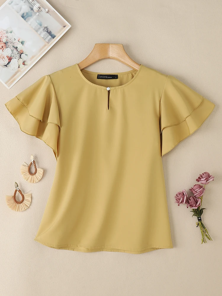ZANZEA Summer Elegant Short Sleeve Office Shirt Women Blouse 2025 Casual Solid OL Work Tops Fashion O Neck Holiday Party Blusas
ZANZEA Summer Elegant Short Sleeve Office Shirt Women Blouse 2025 Casual Solid OL Work Tops Fashion O Neck Holiday Party Blusas