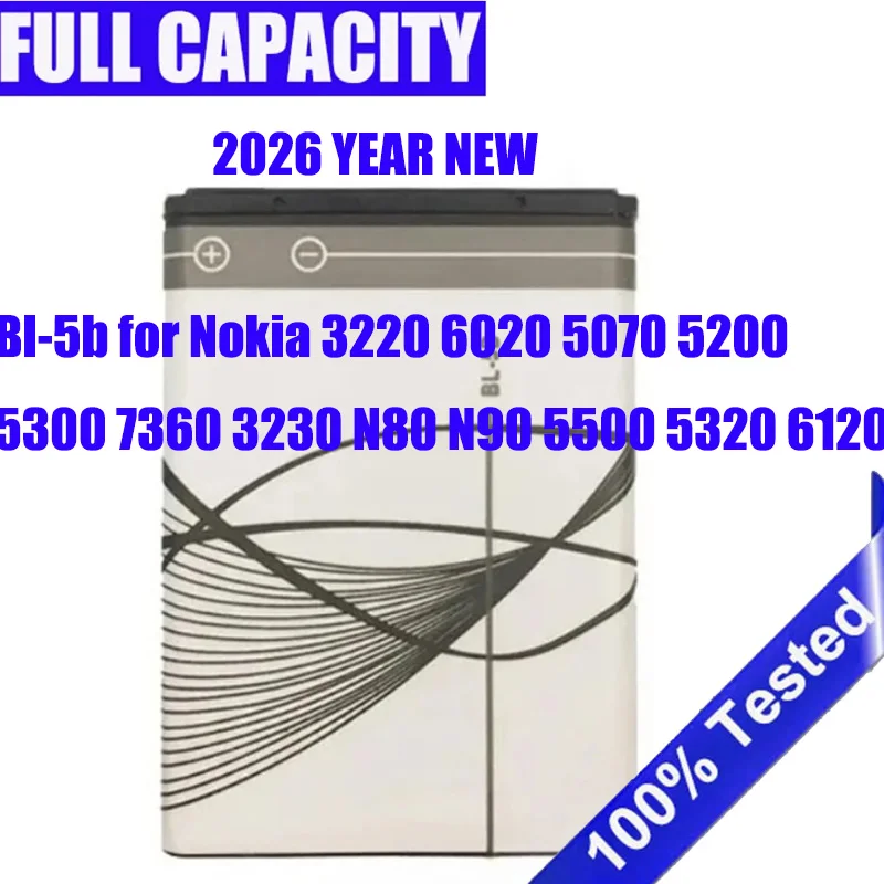 For Nokia BL-5B Battery Mobile Phone 5300 5320 7360 3220 6120C BL 5B BL5B BL-5B BL 5B Battery
For Nokia BL-5B Battery Mobile Phone 5300 5320 7360 3220 6120C BL 5B BL5B BL-5B BL 5B Battery