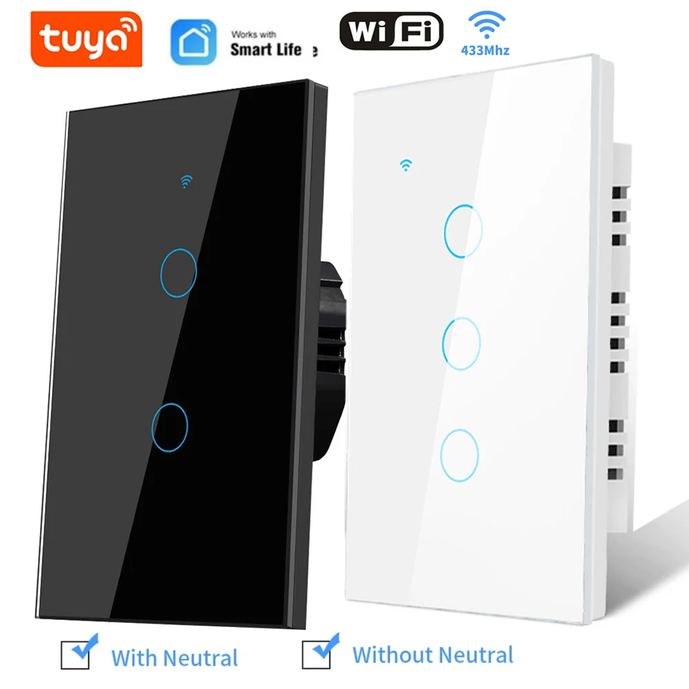 Tuya WiFi Smart Light US Switch 1/2/3/4 Gang Neutral Wire/No Neutral Wire Required Wall Touch Switch Work with Alexa Google Home
Tuya WiFi Smart Light US Switch 1/2/3/4 Gang Neutral Wire/No Neutral Wire Required Wall Touch Switch Work with Alexa Google Home