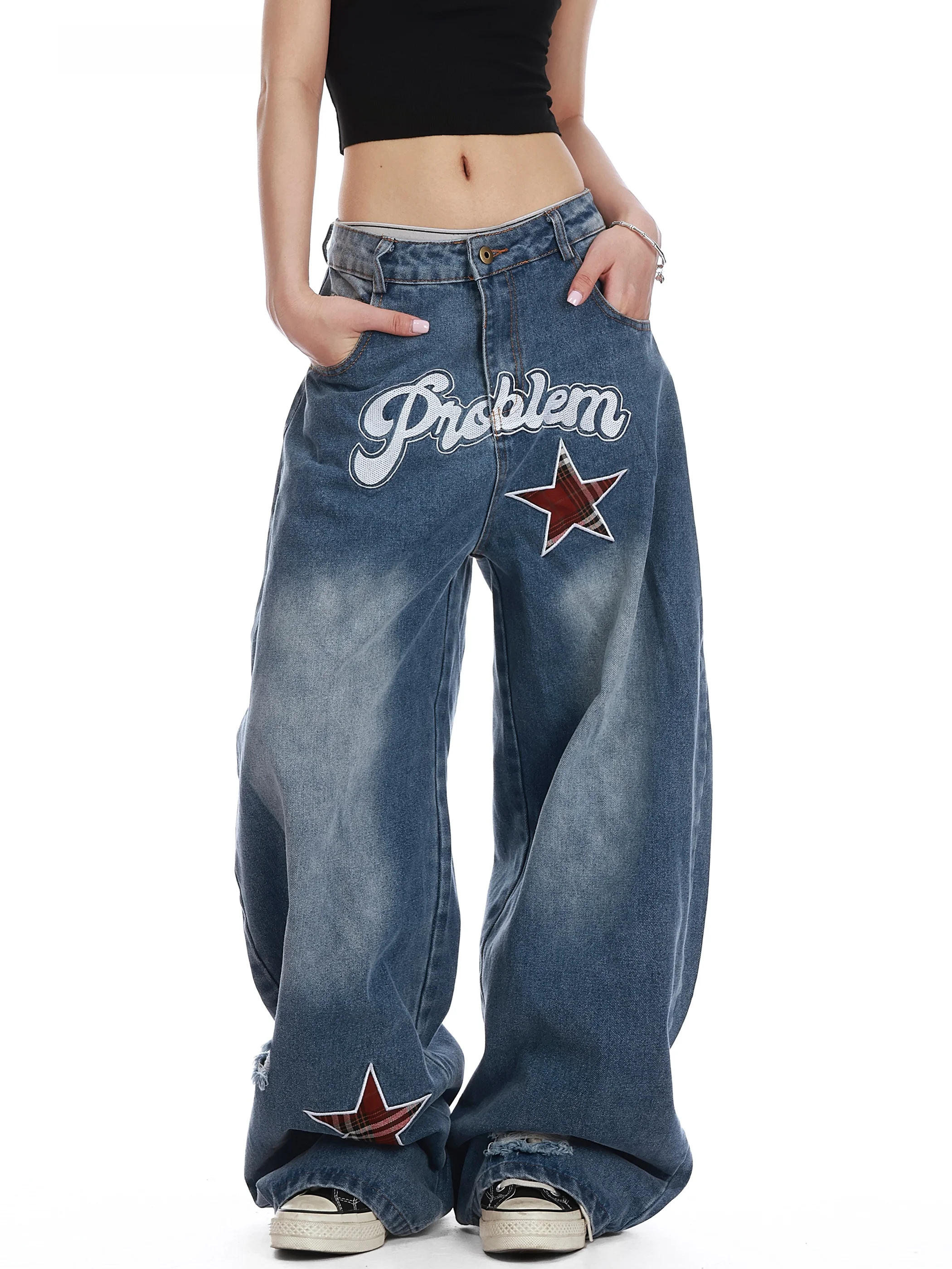 Джинсы VINMUK в американском ретро-стиле с вышивкой в виде звезд и букв, женские широкие брюки длиной до пола, повседневные джинсы из денима
Джинсы VINMUK в американском ретро-стиле с вышивкой в виде звезд и букв, женские широкие брюки длиной до пола, повседневные джинсы из денима