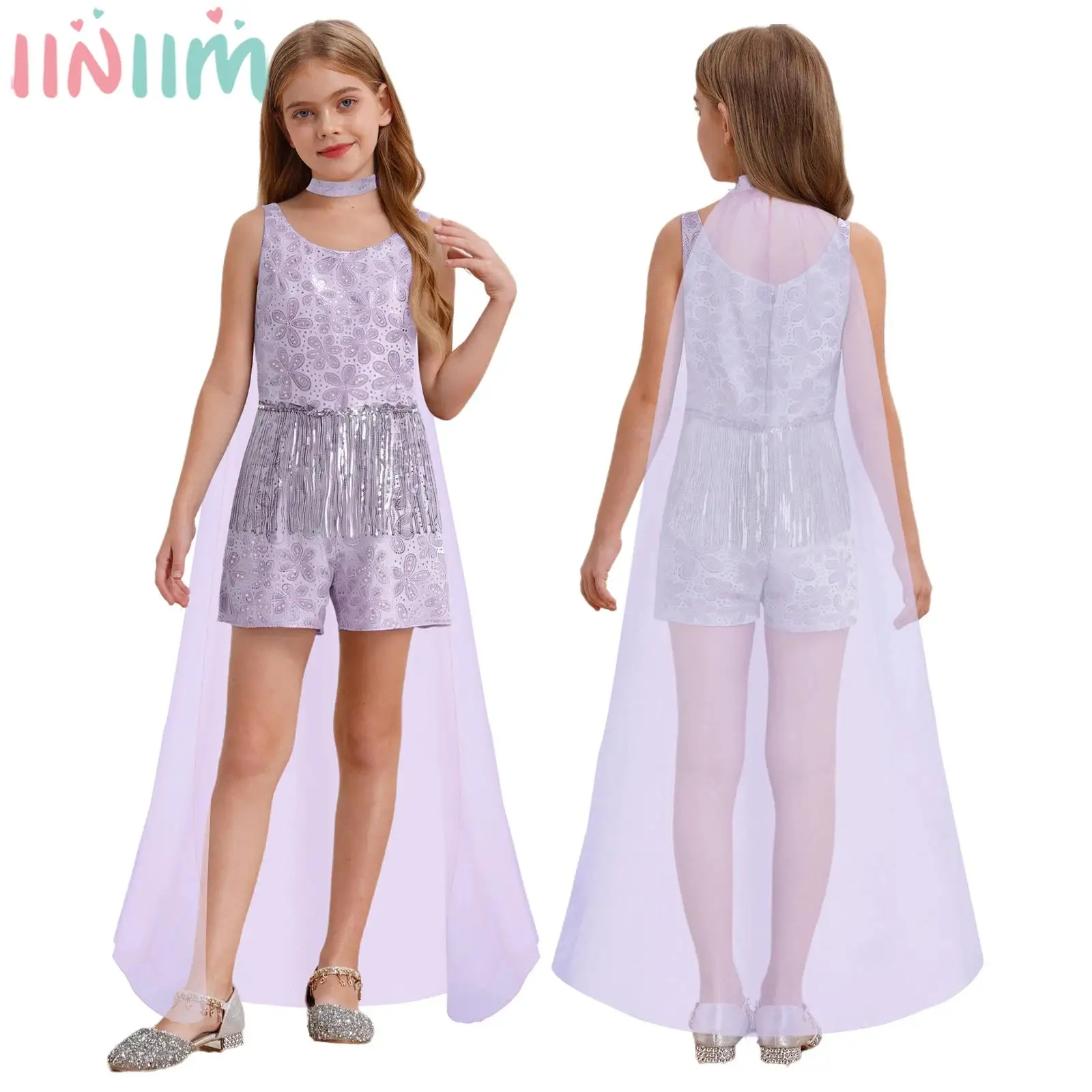 Kids Girls Elegant Party Jumpsuit with Tulle Shawl Sleeveless Tassels Sequin Bodysuit for Graduation Evening Birthday Wedding
Kids Girls Elegant Party Jumpsuit with Tulle Shawl Sleeveless Tassels Sequin Bodysuit for Graduation Evening Birthday Wedding