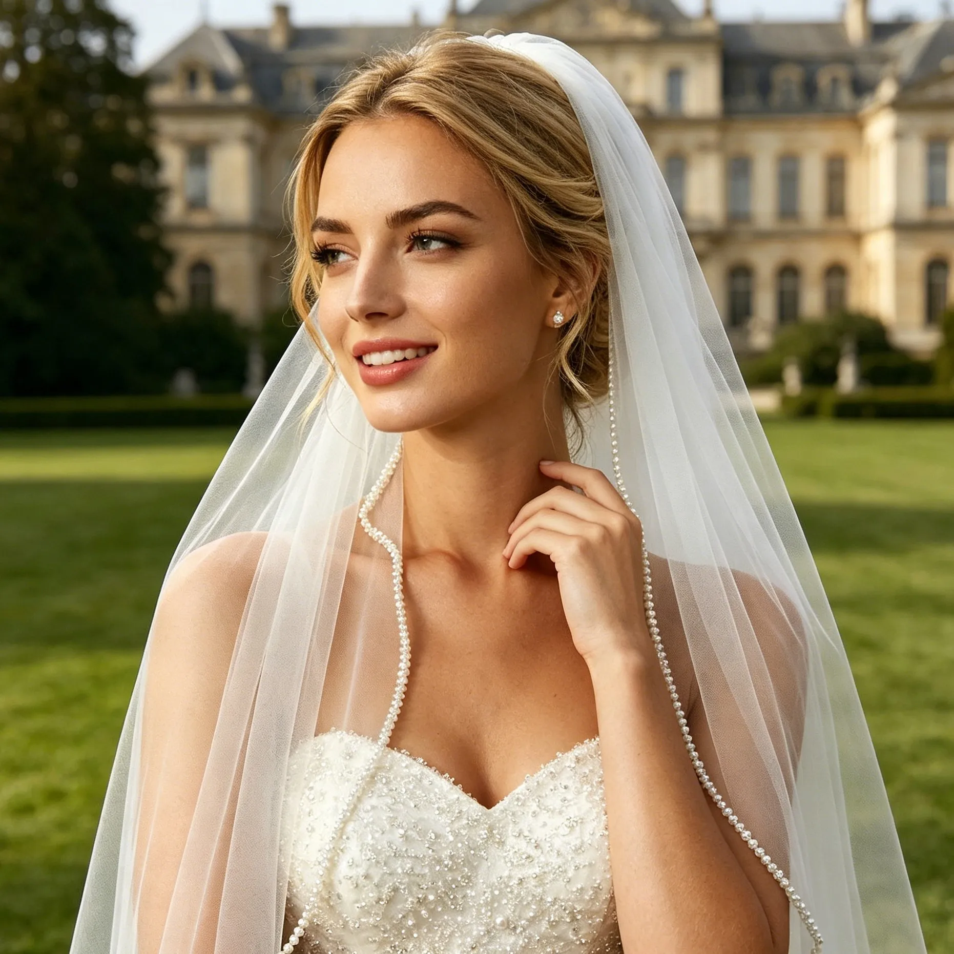 Elegant Single Tier Wedding Veil, Pearl/Sequin Trim Tulle Bridal Veil, Short Length Veu De Noiva with Comb for Wedding/Prom G240
Elegant Single Tier Wedding Veil, Pearl/Sequin Trim Tulle Bridal Veil, Short Length Veu De Noiva with Comb for Wedding/Prom G240