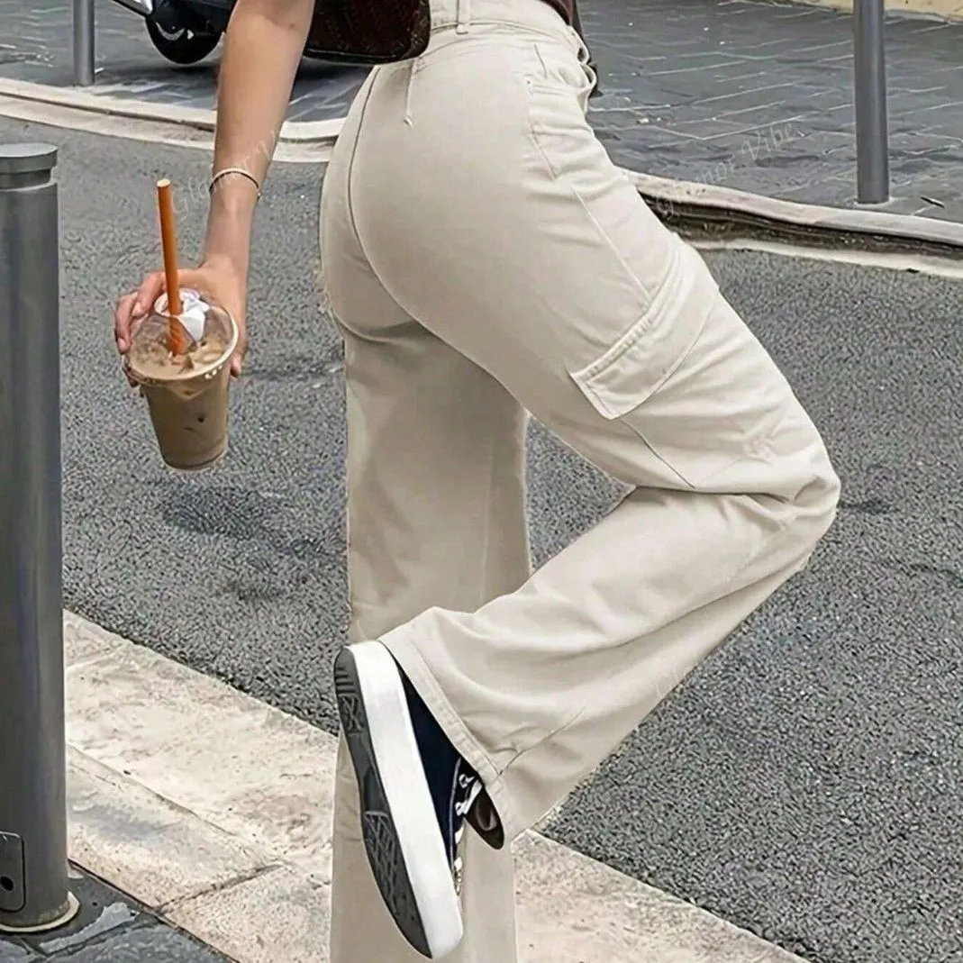 Women Casual High Waist Pants Beige Loose Fit Trousers Solid Color Pocket Cargo Pants Wide Utility Straight Leg Long Wrinkle
Women Casual High Waist Pants Beige Loose Fit Trousers Solid Color Pocket Cargo Pants Wide Utility Straight Leg Long Wrinkle