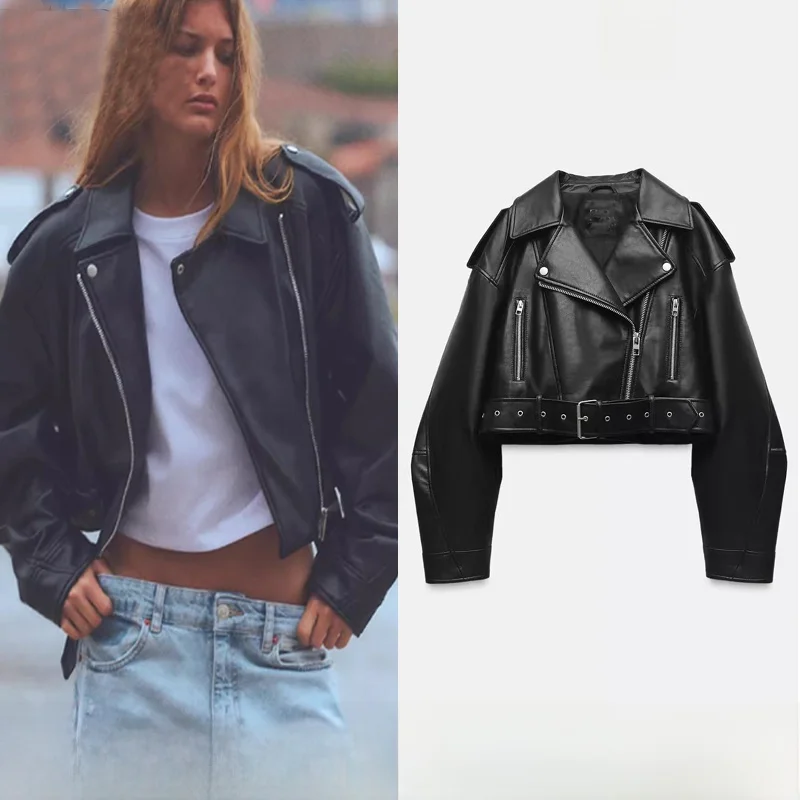 Autumn Winter New Women's Faux Leather Motorcycle Short Jacket Coat Street Style Straight Cut Long Sleeve Zipper Collar
Autumn Winter New Women's Faux Leather Motorcycle Short Jacket Coat Street Style Straight Cut Long Sleeve Zipper Collar