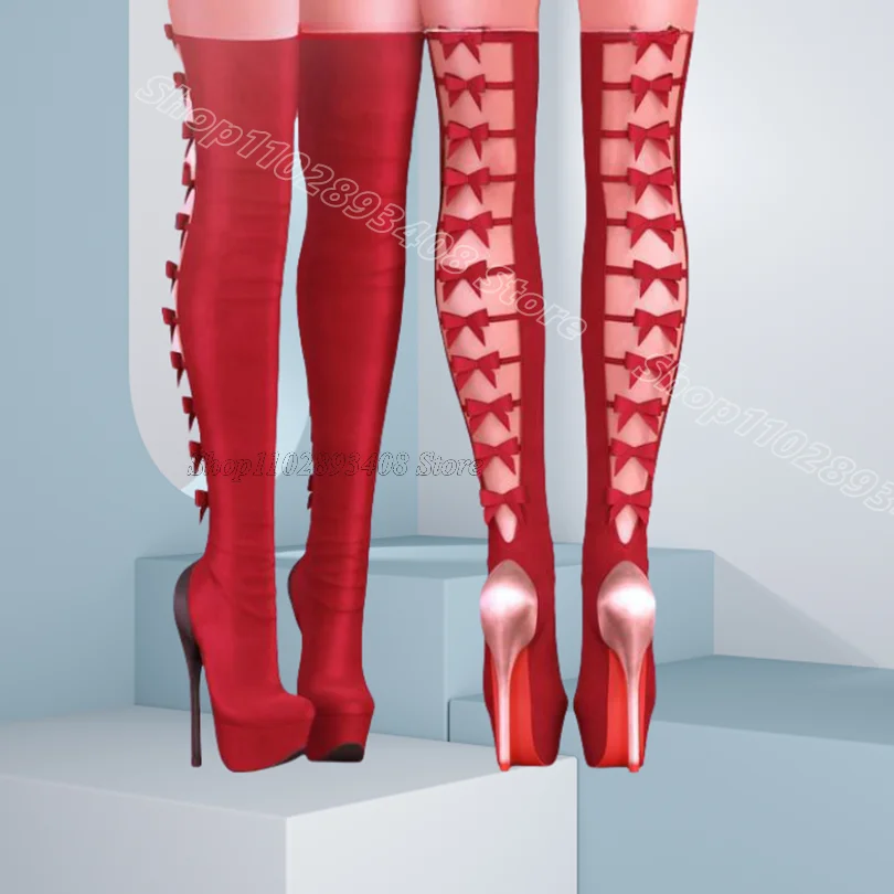 Red Bowknot Hollow Stiletto Platform Boots Round Toe British Style Fashion Spring Casual Party Women Boots Zapatos Para Mujere
Red Bowknot Hollow Stiletto Platform Boots Round Toe British Style Fashion Spring Casual Party Women Boots Zapatos Para Mujere