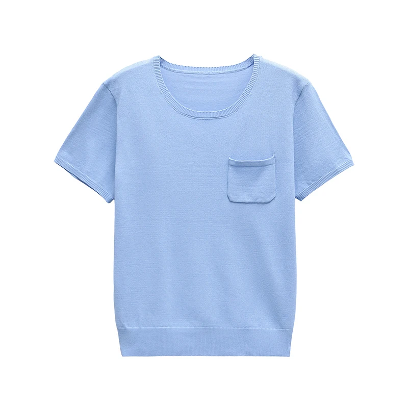2025 Women Blue Knit T Shirt O Neck Short Sleeve With Pocket Casual Tees Summer Tops
2025 Women Blue Knit T Shirt O Neck Short Sleeve With Pocket Casual Tees Summer Tops