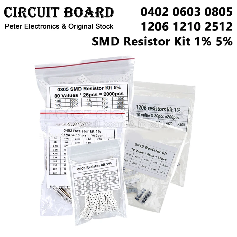 (200PCS 660PCS 720PCS 4000PCS) 0402 0603 0805 1206 1210 2512 SMD Resistor Kit 1% 5% 0.1R 1R 10R 100R 1K 10K 100K 1M 10M 4.7R
(200PCS 660PCS 720PCS 4000PCS) 0402 0603 0805 1206 1210 2512 SMD Resistor Kit 1% 5% 0.1R 1R 10R 100R 1K 10K 100K 1M 10M 4.7R
