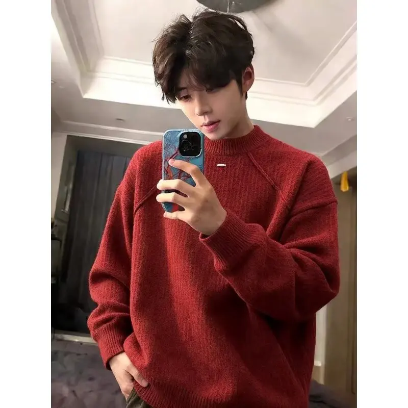 Loose Fit round Ne Knitted Sweater Red New Year Menswear Comfortable Warm Base Layer irt Casual Sle Polyester Fiber
Loose Fit round Ne Knitted Sweater Red New Year Menswear Comfortable Warm Base Layer irt Casual Sle Polyester Fiber