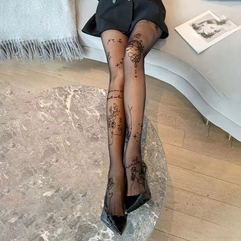 Women Sexy Tights with Patterned Tattoos Pantyhose Inscriptions Flower Letter Ladies Thin Long Black Stockings
Women Sexy Tights with Patterned Tattoos Pantyhose Inscriptions Flower Letter Ladies Thin Long Black Stockings