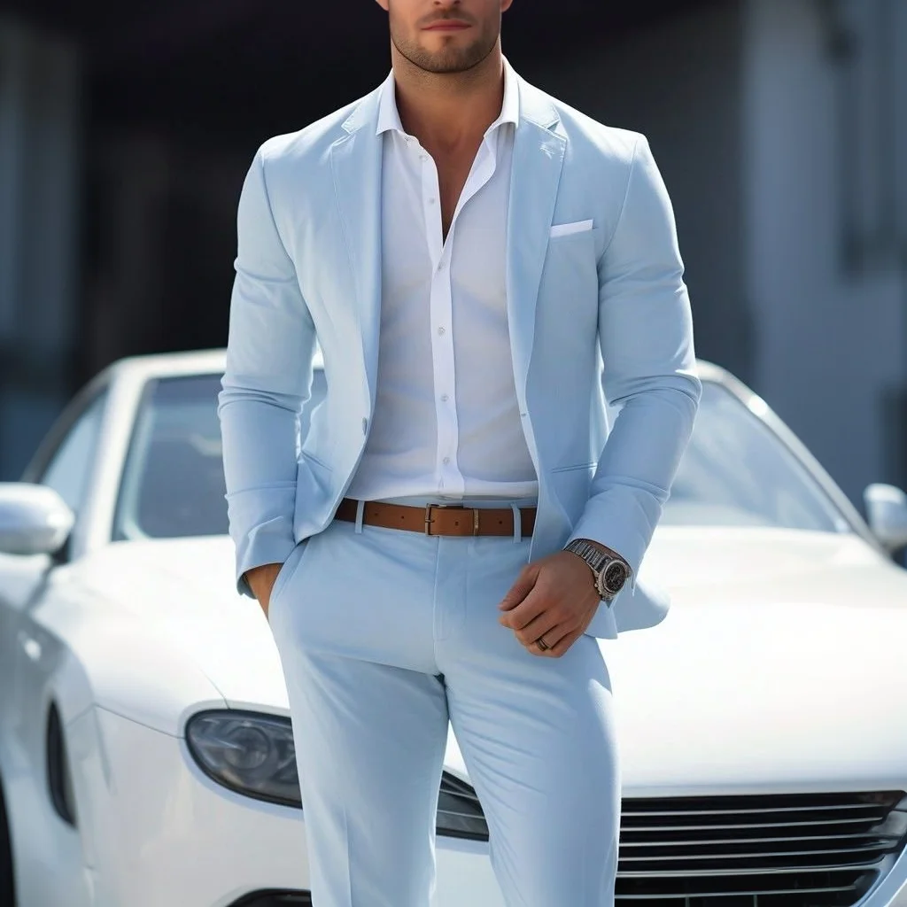 Classic Light Blue Men Suits Notched Lapel Slim Fit 2 Piece Groomsmen Wedding Tuxedo Male Fashion Prom Costume Jacket Pants Set
Classic Light Blue Men Suits Notched Lapel Slim Fit 2 Piece Groomsmen Wedding Tuxedo Male Fashion Prom Costume Jacket Pants Set