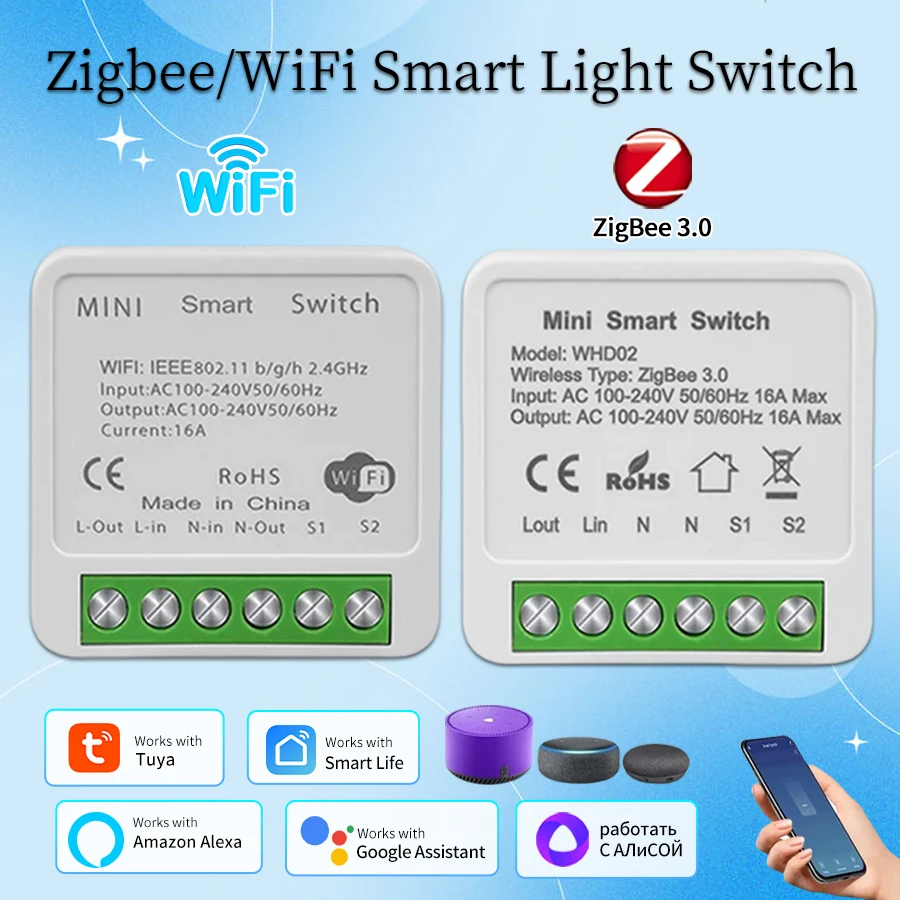 16A Tuya Zigbee Wi-Fi Модуль умного переключателя Релейный выключатель для умного дома 2-стороннее управление Alexa Google Home Smart Life Приложение Дистанционное управление
16A Tuya Zigbee Wi-Fi Модуль умного переключателя Релейный выключатель для умного дома 2-стороннее управление Alexa Google Home Smart Life Приложение Дистанционное управление