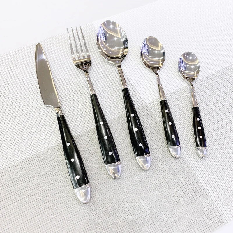 5Pcs Stainless steel cutlery set , knives, forks and spoons, bakelite black handle dinnerware
5Pcs Stainless steel cutlery set , knives, forks and spoons, bakelite black handle dinnerware