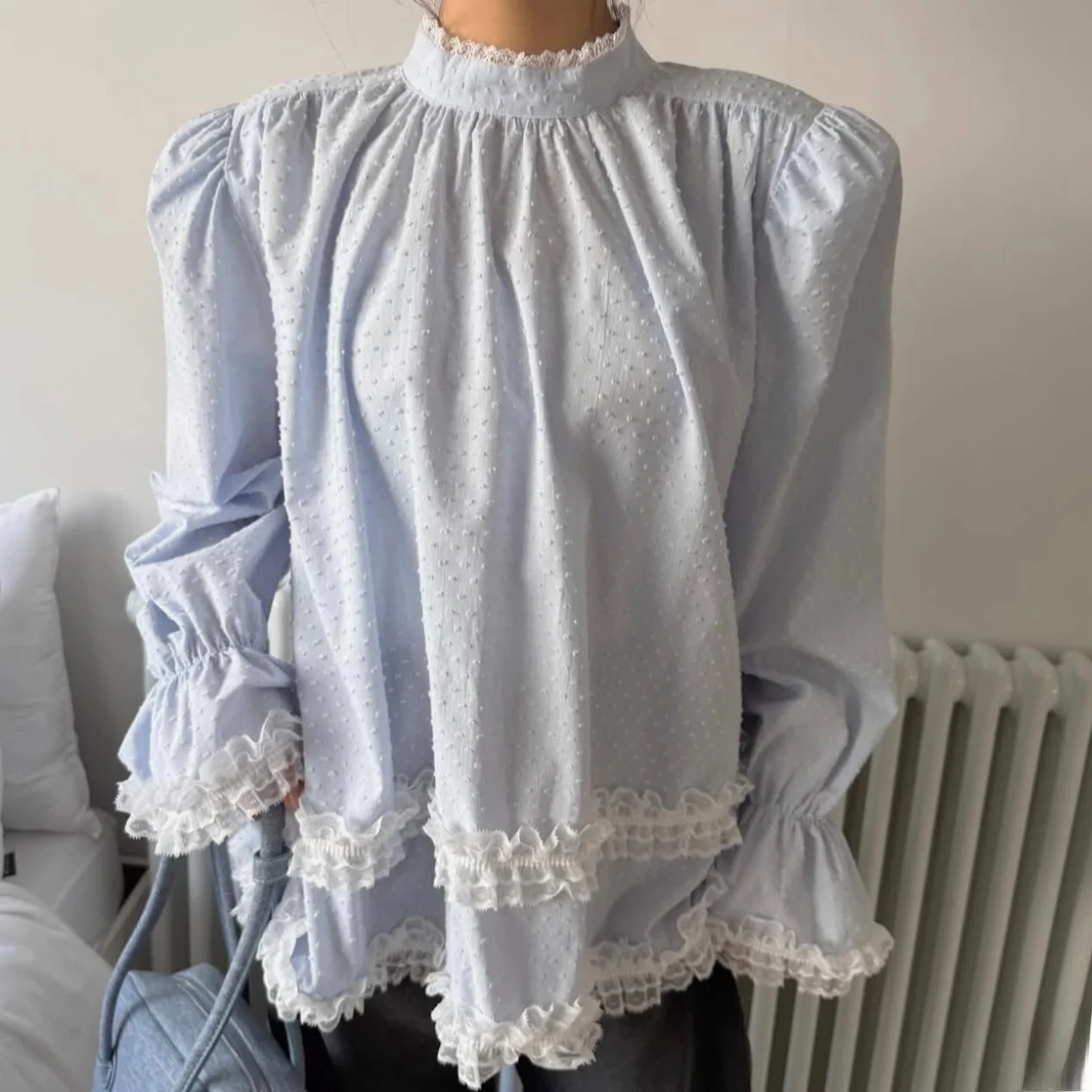 Sweet Youthful Floral Embroidery Lace Trim Stand Collar Bubble Sleeve Shirt Women's Spring New Style Fashionable Korean Style...
Sweet Youthful Floral Embroidery Lace Trim Stand Collar Bubble Sleeve Shirt Women's Spring New Style Fashionable Korean Style...
