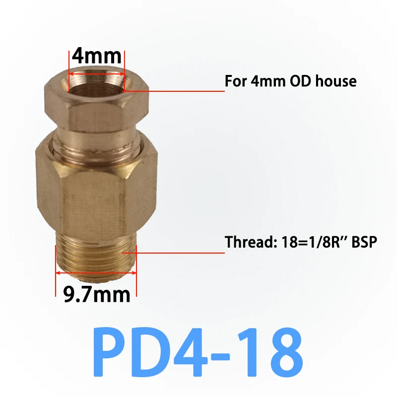 4mm tube fitting 1/8" male thread/9.7mm female thread Straight adapter/adaptor PD4-18 for lubrication system/CNC machine centre
4mm tube fitting 1/8" male thread/9.7mm female thread Straight adapter/adaptor PD4-18 for lubrication system/CNC machine centre