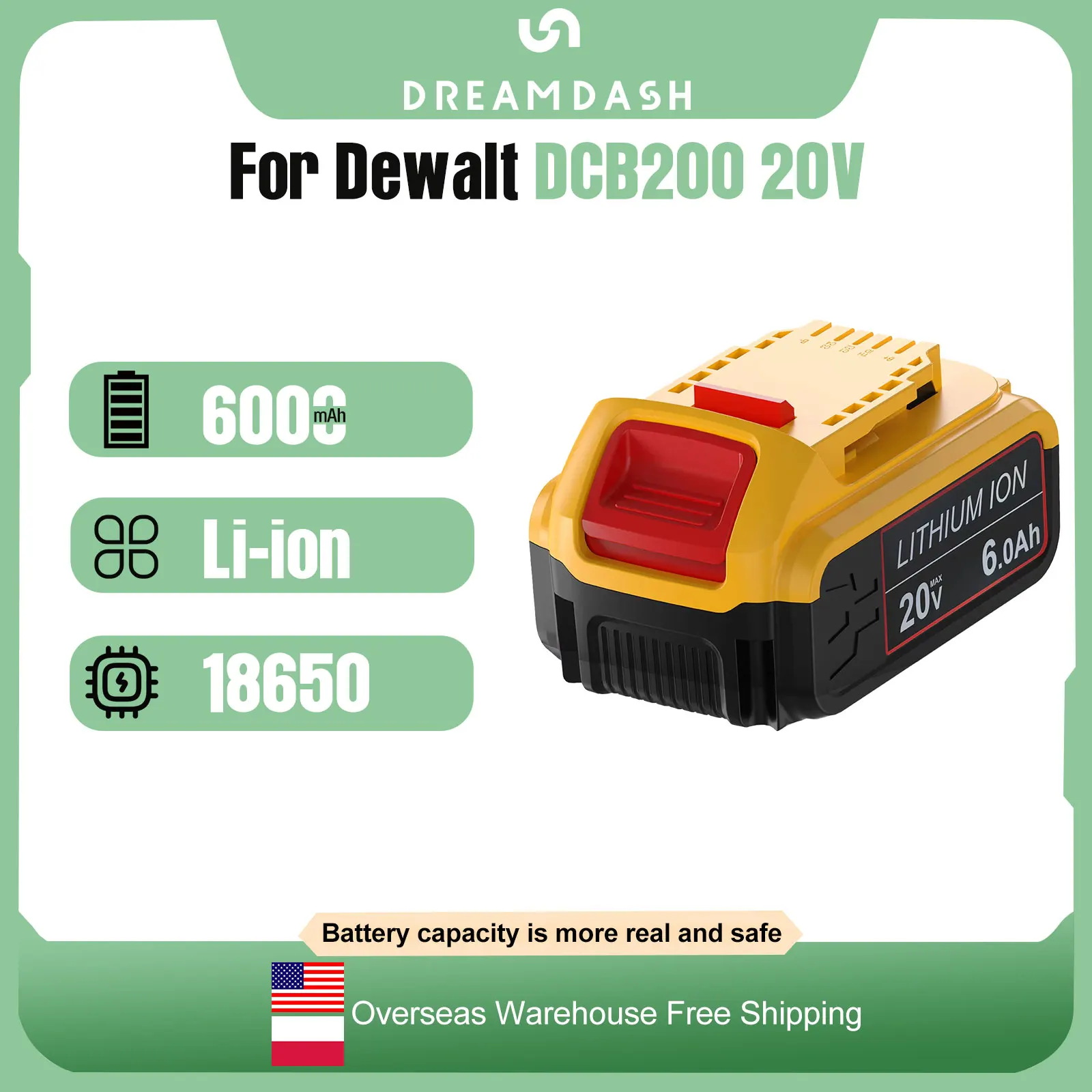 For Dewalt DCB200 DCB206 20V 6.0-Ah Durable Premium Lithium-Ion Battery Pack For Dewalt Power Tool Battery Hammer Drill 20V
For Dewalt DCB200 DCB206 20V 6.0-Ah Durable Premium Lithium-Ion Battery Pack For Dewalt Power Tool Battery Hammer Drill 20V