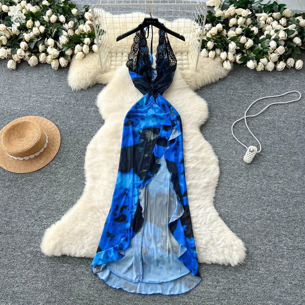 Chic Elegant ruffle split Sleeveless print lace Beach Vacation Party Dress Women Summer Vestidos dress
Chic Elegant ruffle split Sleeveless print lace Beach Vacation Party Dress Women Summer Vestidos dress