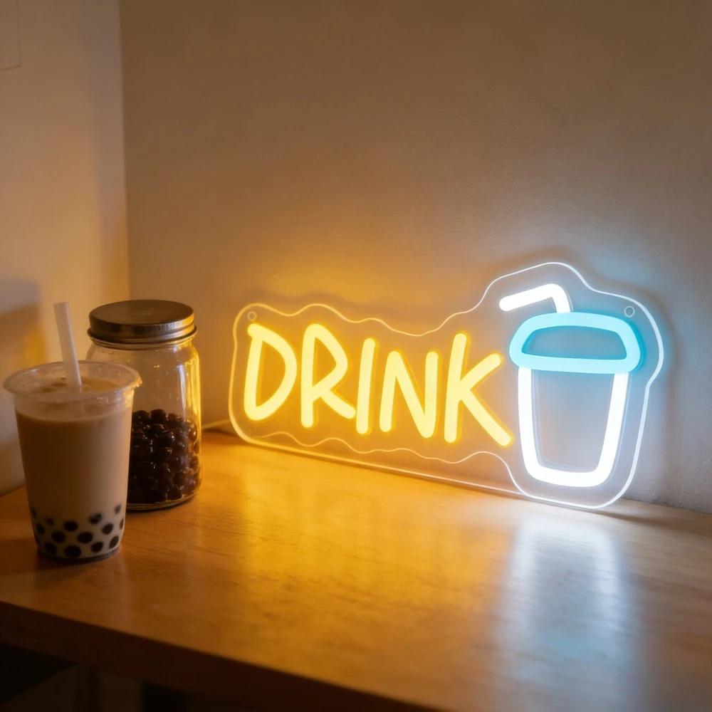 DRINK LED Neon Sign with Cup for Cafe Bar Restaurant Shop Business Decor Advertising and Home Kitchen Wall Art Lighting
DRINK LED Neon Sign with Cup for Cafe Bar Restaurant Shop Business Decor Advertising and Home Kitchen Wall Art Lighting
