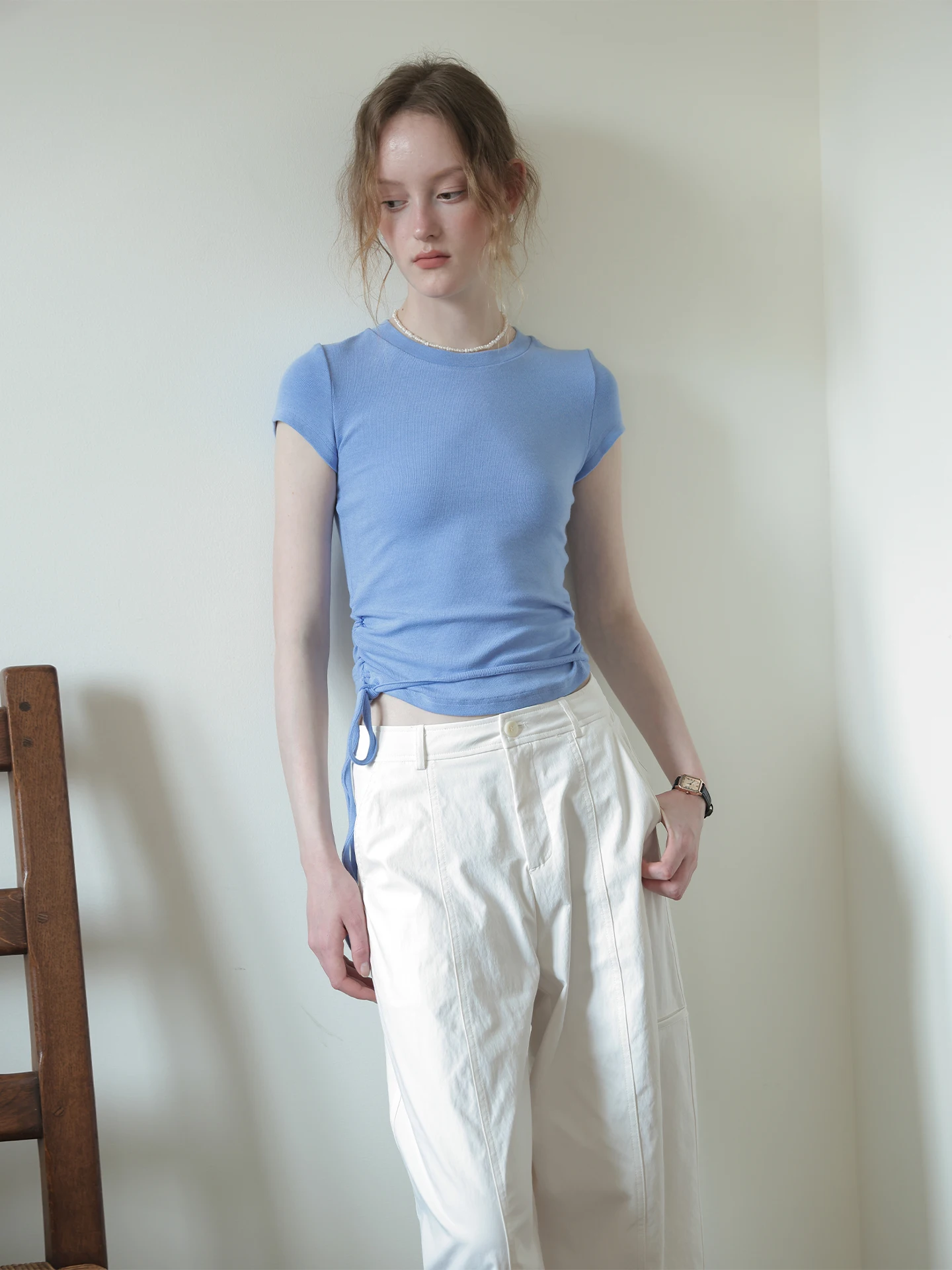 ChunYi White Simple round Neck Short Sleeve T-Shirt Women Summer Casual Versatile Belted Top French Style Slim Fit Cotton Blend
ChunYi White Simple round Neck Short Sleeve T-Shirt Women Summer Casual Versatile Belted Top French Style Slim Fit Cotton Blend