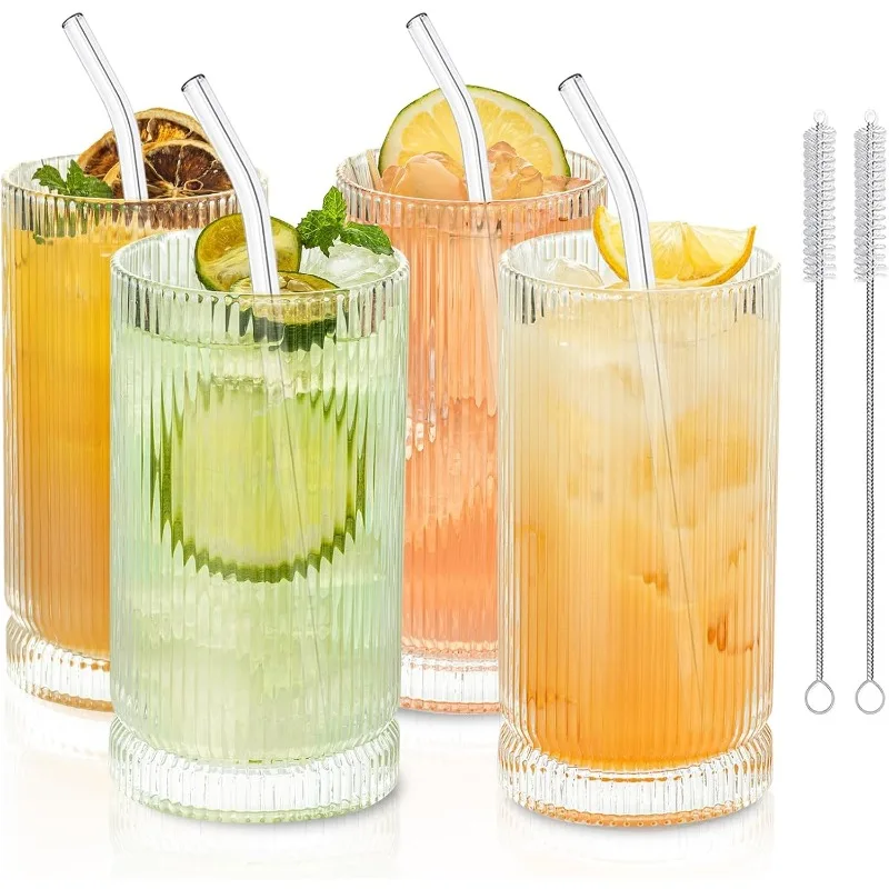 Vintage Ribbed Glassware Set, 16oz XL Drinking Glasses With Straws, Ribbed Glassware Set of 4, Glass Cups
Vintage Ribbed Glassware Set, 16oz XL Drinking Glasses With Straws, Ribbed Glassware Set of 4, Glass Cups