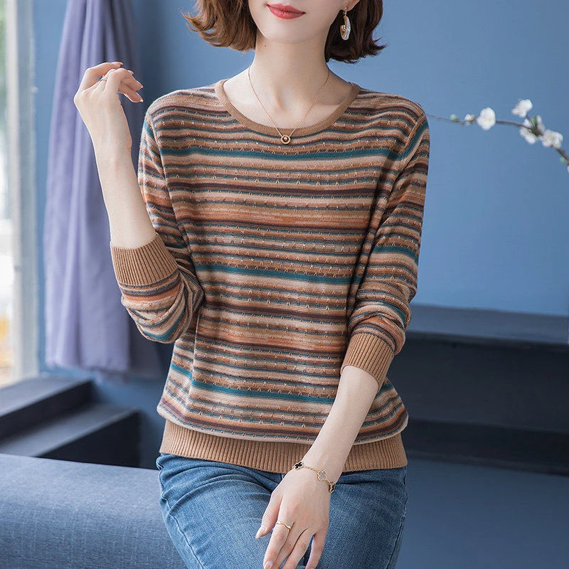 Vintage Autumn Winter Spliced Leisure Knitting Women's Clothing Striped Thin O-Neck Dimensional Cut Pullovers Loose-fitting Wild
Vintage Autumn Winter Spliced Leisure Knitting Women's Clothing Striped Thin O-Neck Dimensional Cut Pullovers Loose-fitting Wild