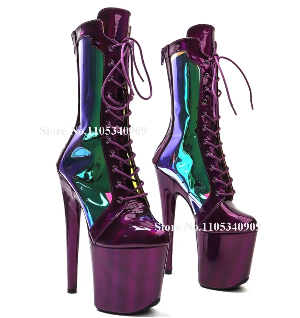 Bondarenko Puprle Patent Leather Patchwork PVC Stiletto Short Boots Round Toe Lace-up High Platform 20cm Thin Heel Dance Shoes
Bondarenko Puprle Patent Leather Patchwork PVC Stiletto Short Boots Round Toe Lace-up High Platform 20cm Thin Heel Dance Shoes