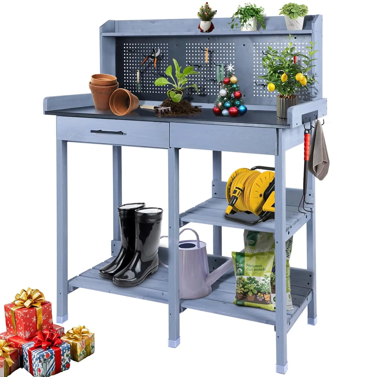 Metal Potting Bench Table with Shelf Rack Hooks Drawer Adjustable Cabinet for Garden Patio 38x16x55in Gray,Customized
Metal Potting Bench Table with Shelf Rack Hooks Drawer Adjustable Cabinet for Garden Patio 38x16x55in Gray,Customized