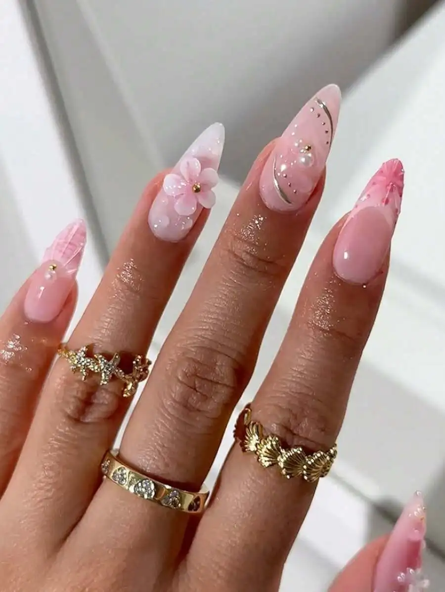 24Pcs/Set French Almond-Shaped Elegant 3D Seashell, Water Drop, Butterfly & Flower Designed Press-On Nails With 1Pc Jelly Gel An
24Pcs/Set French Almond-Shaped Elegant 3D Seashell, Water Drop, Butterfly & Flower Designed Press-On Nails With 1Pc Jelly Gel An
