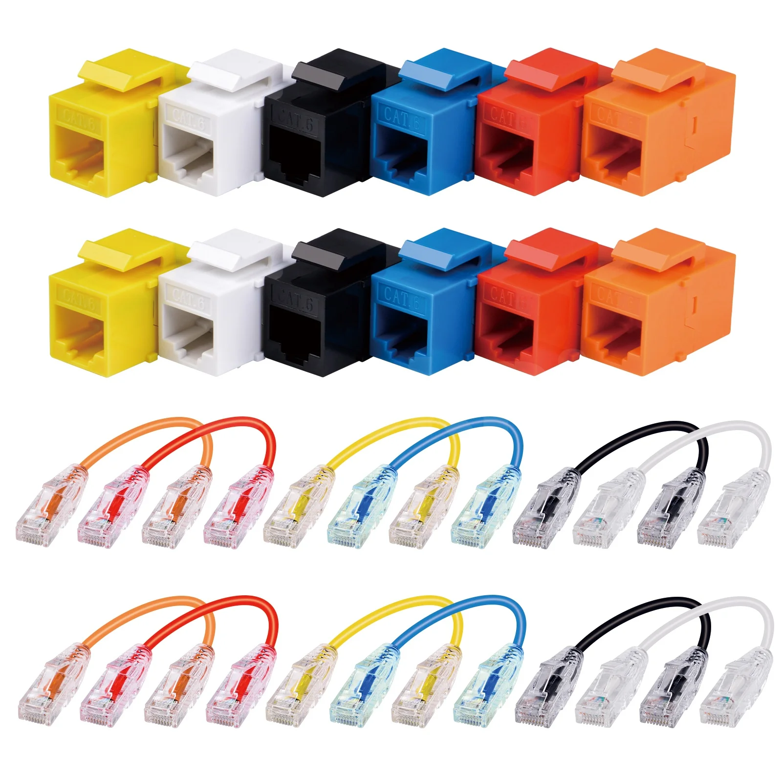 DeskPi 12 Pack Cat6A RJ45 Keystone Jack Insert with 0.2m Network Cable, Color-Coded Patch Management Kit
DeskPi 12 Pack Cat6A RJ45 Keystone Jack Insert with 0.2m Network Cable, Color-Coded Patch Management Kit