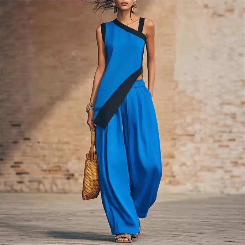New Women Summer Sexy Sleeveless Color Block Wide Leg Pants Casual Outfits Retro Irregular Top And Pants Set Vacation Streetwear
New Women Summer Sexy Sleeveless Color Block Wide Leg Pants Casual Outfits Retro Irregular Top And Pants Set Vacation Streetwear