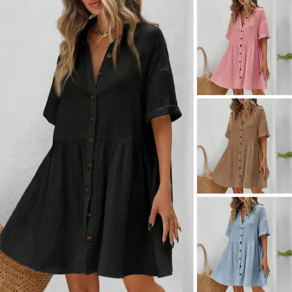Fashionable Single-breasted Dress Flowy Beach Sundress with Lapel V Neck Button Down Detail Women's Swing for Summer for Spring
Fashionable Single-breasted Dress Flowy Beach Sundress with Lapel V Neck Button Down Detail Women's Swing for Summer for Spring