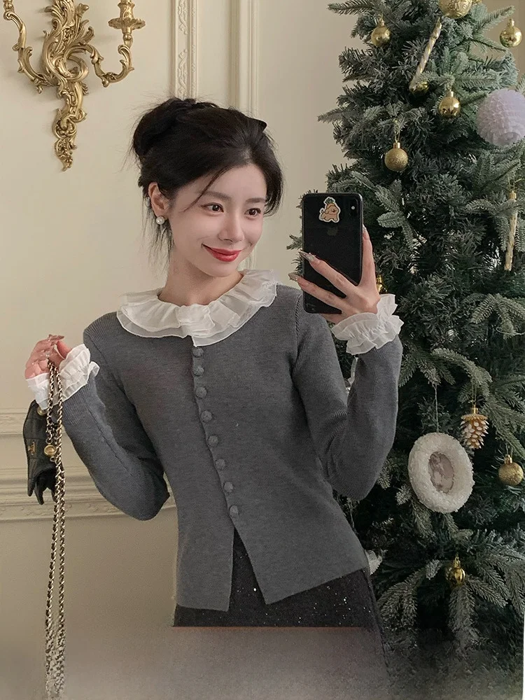 No Errors Sweet Sensation Heavy Work Lace Collar Patchwork Waist Cinched Open Cardigan Sweater Pure Color round Ne K...
No Errors Sweet Sensation Heavy Work Lace Collar Patchwork Waist Cinched Open Cardigan Sweater Pure Color round Ne K...