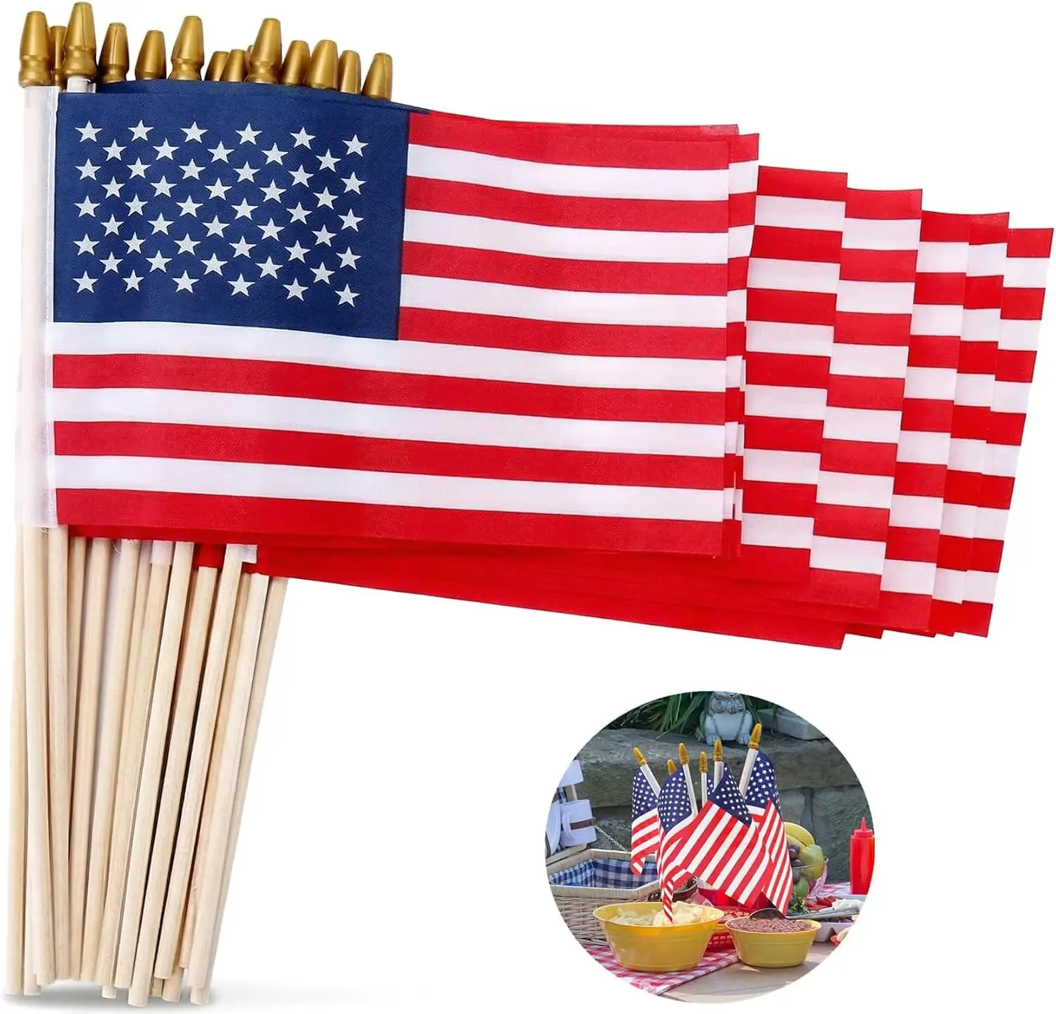 12Pcs 8x12 Inch Small American Flags on Stick, US Wood Stick Flags with Kid-safe Spear Top for Memorial Day 4th of July
12Pcs 8x12 Inch Small American Flags on Stick, US Wood Stick Flags with Kid-safe Spear Top for Memorial Day 4th of July