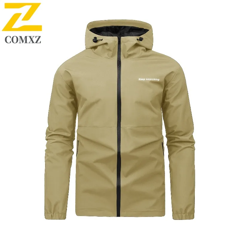 COMXZ Мужская куртка с капюшоном, однотонная, свободная, модная, легкая, ветрозащитная, уличная, для рыбалки, пешего туризма, верхняя одежда Gorpcore