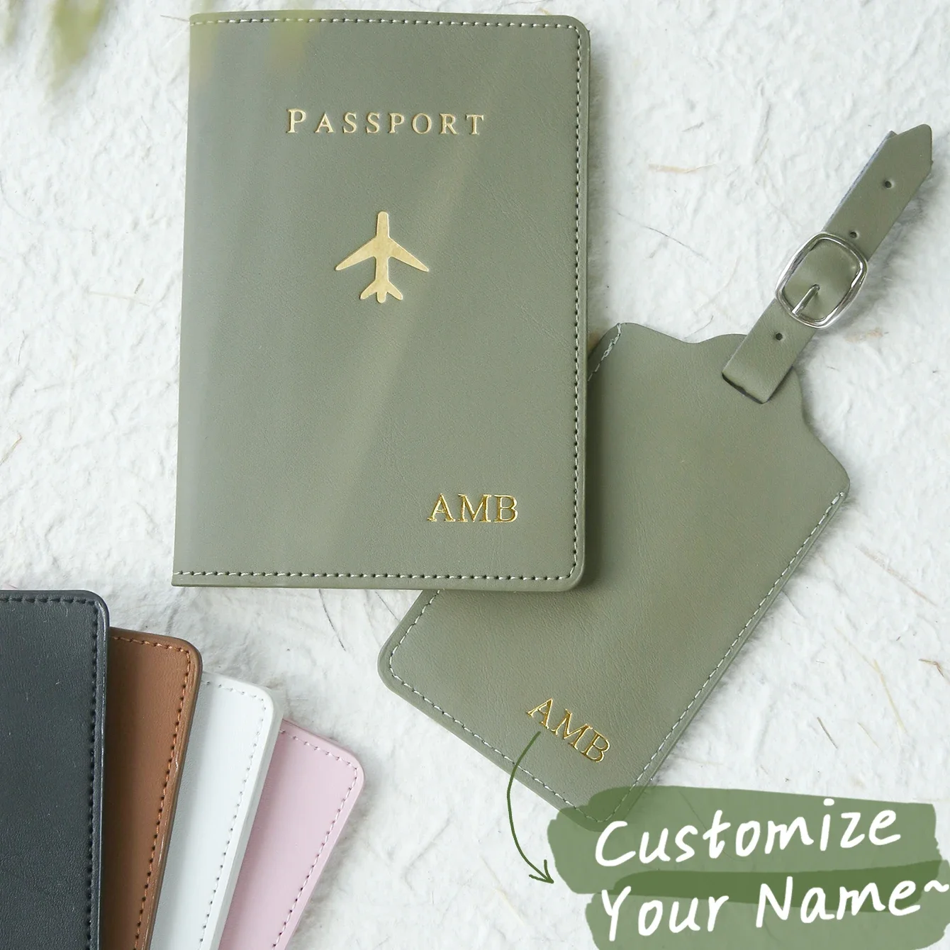 Custom Hot Stamping Name Passport Holder & Luggage Tag Customized Gold Monogram Name Leather Passport Cover Luggage Tags
Custom Hot Stamping Name Passport Holder & Luggage Tag Customized Gold Monogram Name Leather Passport Cover Luggage Tags