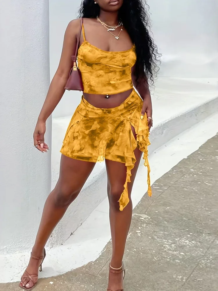 Летняя женская одежда Three Sisters, марлевый сексуальный жилет без рукавов с принтом на подтяжках, юбка с нерегулярным разрезом, костюм из двух предметов
Летняя женская одежда Three Sisters, марлевый сексуальный жилет без рукавов с принтом на подтяжках, юбка с нерегулярным разрезом, костюм из двух предметов