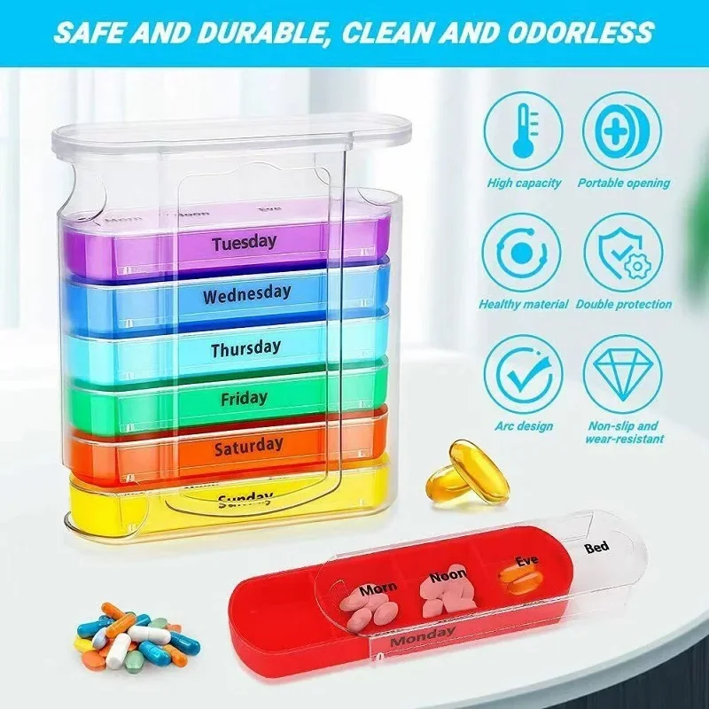 New Weekly Pill Organizer, 7 Stackable Compartments Four Times-a-Day - Morning, Noon, Evening, and Bedtime
New Weekly Pill Organizer, 7 Stackable Compartments Four Times-a-Day - Morning, Noon, Evening, and Bedtime