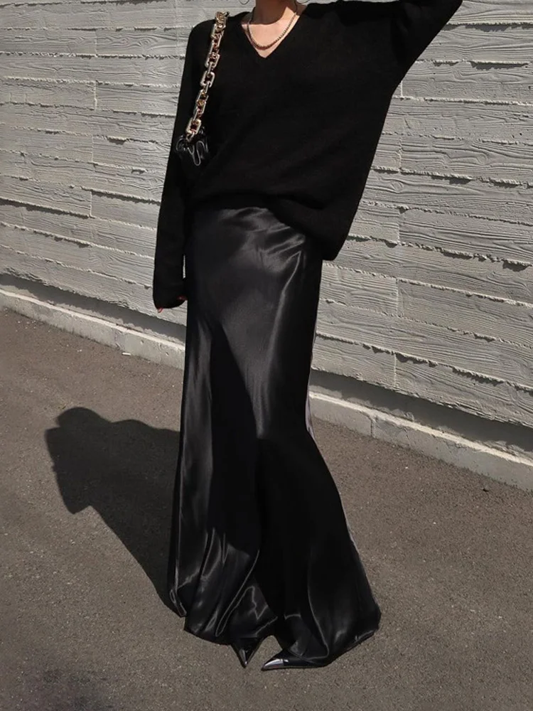 Tossy Black Satin Elegant Long Skirt For Women Solid High Waist Patchwork Slim Commute Straight Bodycon Skirt Women's Maxi Skirt
Tossy Black Satin Elegant Long Skirt For Women Solid High Waist Patchwork Slim Commute Straight Bodycon Skirt Women's Maxi Skirt