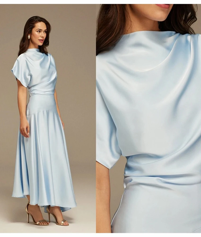 Customized Fashion Satin A-Line Evening Dress Temperament Short Sleeves High Collar Ankle Length فساتين سهرات
Customized Fashion Satin A-Line Evening Dress Temperament Short Sleeves High Collar Ankle Length فساتين سهرات