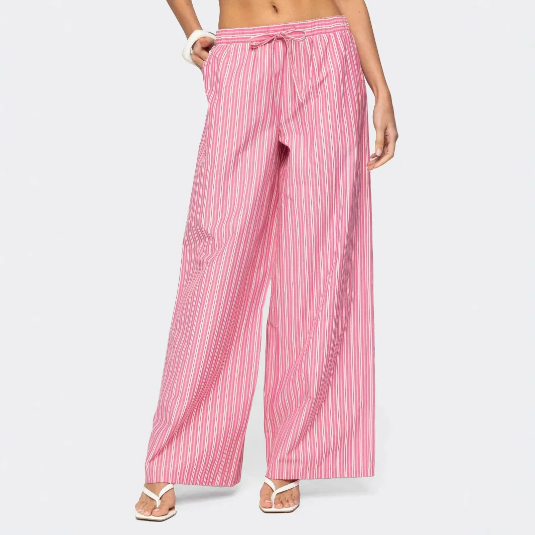 Summer New Women's Vertical Striped Drawstring Wide Leg Pants Lightweight High Waist Casual Trousers Versatile Loose Fit Pants
Summer New Women's Vertical Striped Drawstring Wide Leg Pants Lightweight High Waist Casual Trousers Versatile Loose Fit Pants