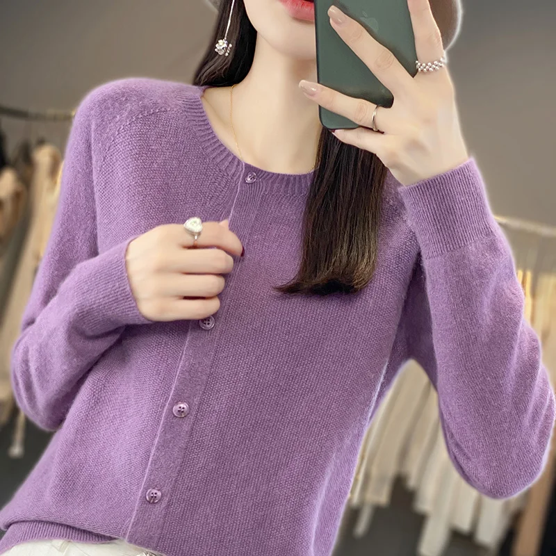 Round Neck Button Up Cardigan Women's Wool Sweater Merino Casual Fashion Soft Knit Sweater
Round Neck Button Up Cardigan Women's Wool Sweater Merino Casual Fashion Soft Knit Sweater