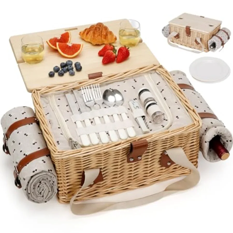 Handmade Wicker Picnic Basket for 2 Including Folding Table and Waterproof Blanket Large Insulated Picnic Set with Wine Bag and
Handmade Wicker Picnic Basket for 2 Including Folding Table and Waterproof Blanket Large Insulated Picnic Set with Wine Bag and