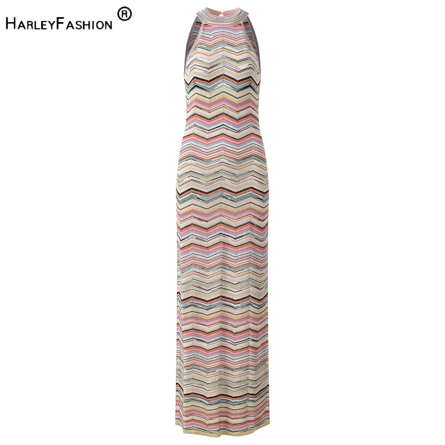 Lady Elegant Style Designed Colorblock Summer Holiday Wear Halter Sleeveless Striped Wavy Casual Knits Long Dress for Women
Lady Elegant Style Designed Colorblock Summer Holiday Wear Halter Sleeveless Striped Wavy Casual Knits Long Dress for Women