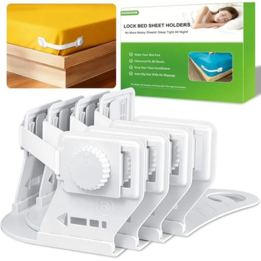 Lock Bed Sheet Holders for Corners, Patented Sheet Straps with Anti-Slip Pads and Knob Locks to Keep Sheets Tight and Neat, 4Pc
Lock Bed Sheet Holders for Corners, Patented Sheet Straps with Anti-Slip Pads and Knob Locks to Keep Sheets Tight and Neat, 4Pc