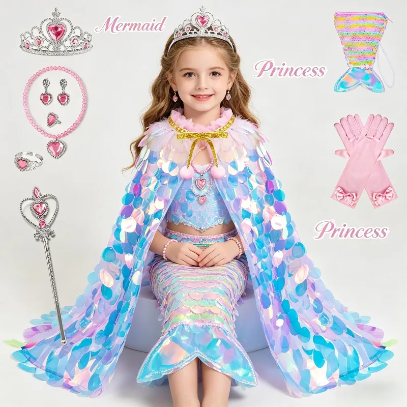 Shiny Sequined Mermaid Cloak Cape With Royal Crown,Fashion Party Cosplay Outfit Photo Props Elegant Princess Styling Accessories
Shiny Sequined Mermaid Cloak Cape With Royal Crown,Fashion Party Cosplay Outfit Photo Props Elegant Princess Styling Accessories