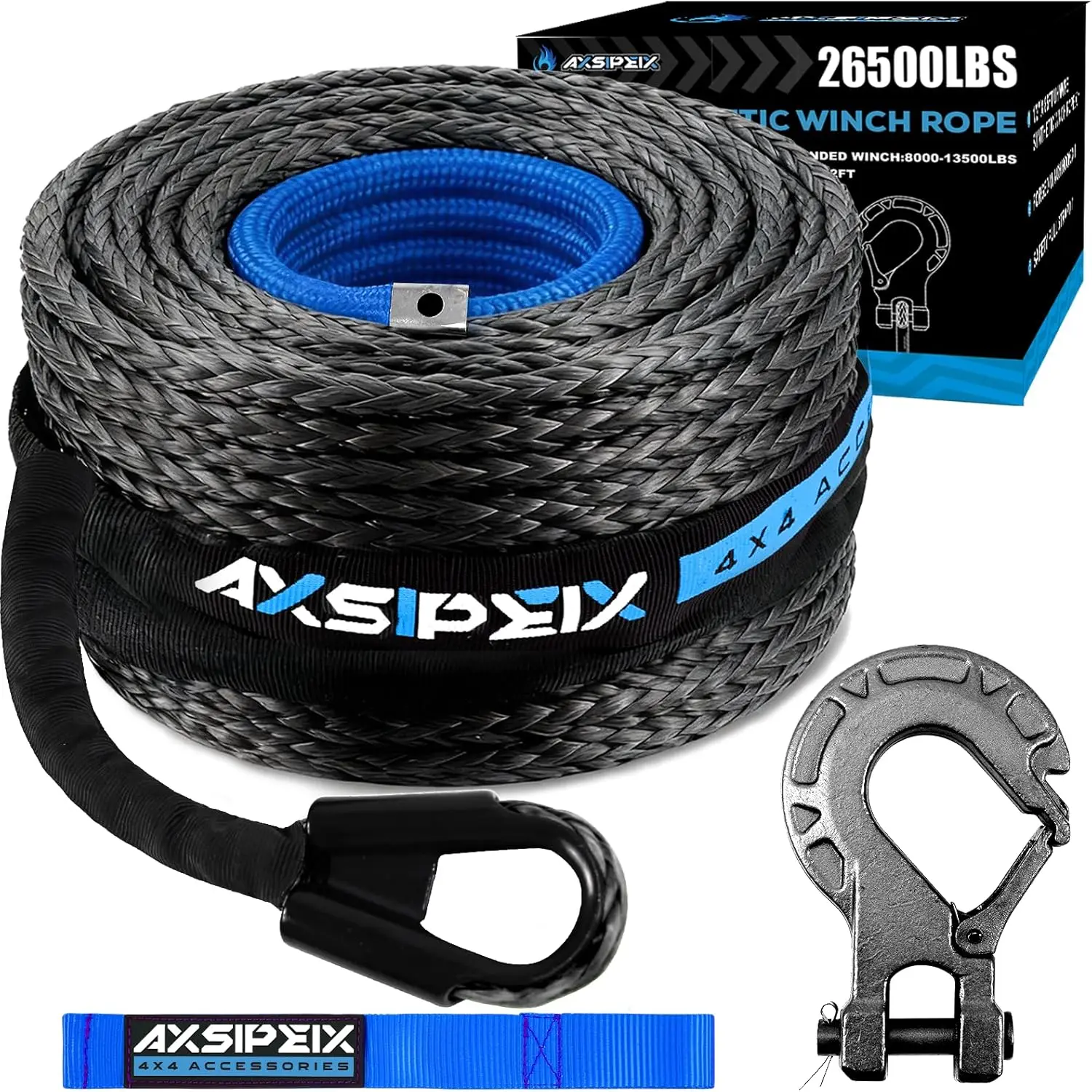 3/8" x 92ft Synthetic Winch Rope Kit 26,500LBS with Protective Sleeve, Forged Hook & Pull Strap for 4WD Off-Road SUV Truck
3/8" x 92ft Synthetic Winch Rope Kit 26,500LBS with Protective Sleeve, Forged Hook & Pull Strap for 4WD Off-Road SUV Truck