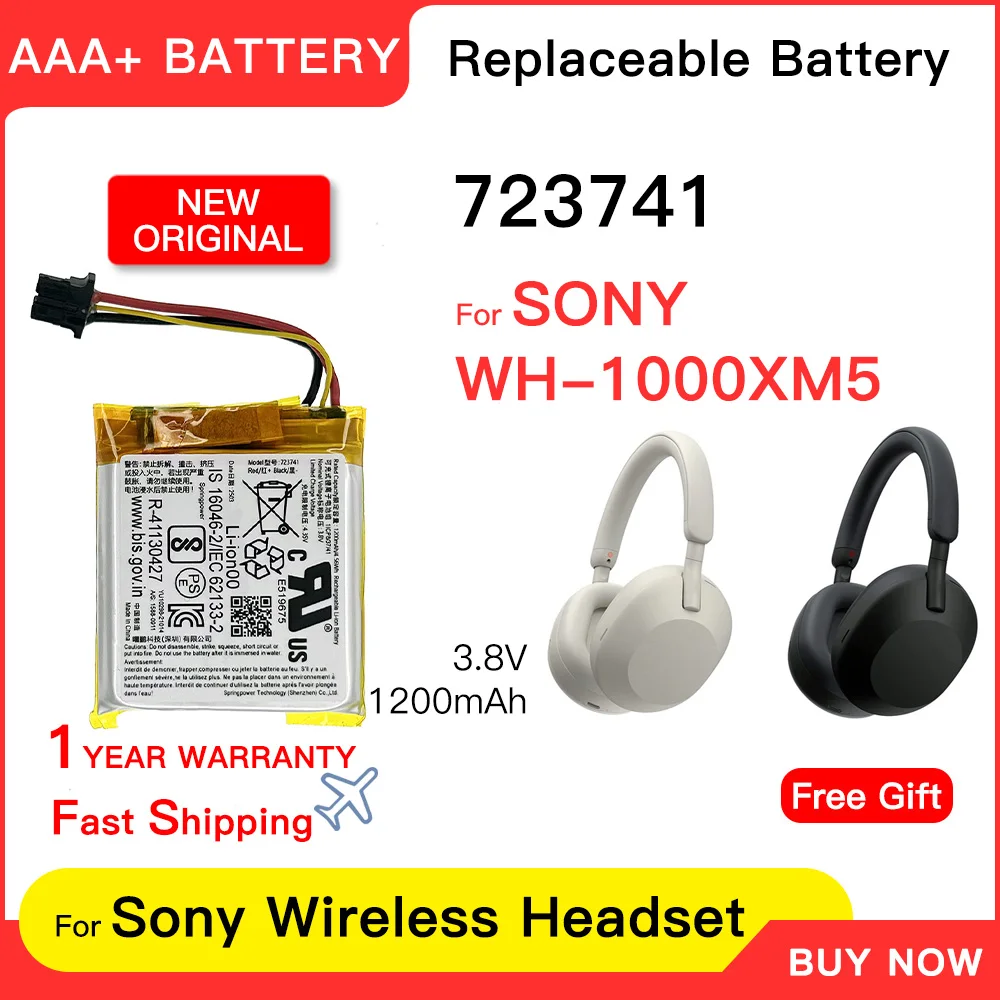 Genuine New 1200mAh 3.8V Battery 723741 Battey For SONY WH-1000XM5 Bluetooth Headphone replacement battery batteries +Free Gift
Genuine New 1200mAh 3.8V Battery 723741 Battey For SONY WH-1000XM5 Bluetooth Headphone replacement battery batteries +Free Gift