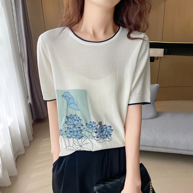 Summer Women's T-shirt Round Neck Loose Knitted Lyocell Short Sleeve Hollow Tees Jumper Basic Versatile Tops
Summer Women's T-shirt Round Neck Loose Knitted Lyocell Short Sleeve Hollow Tees Jumper Basic Versatile Tops