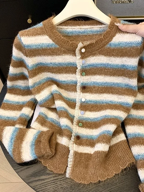 Soft Women's round Neck Single Button Long Sleeve Striped Knitwear 2025 Autumn Fashionable Thickened Open Cardigan Top
Soft Women's round Neck Single Button Long Sleeve Striped Knitwear 2025 Autumn Fashionable Thickened Open Cardigan Top