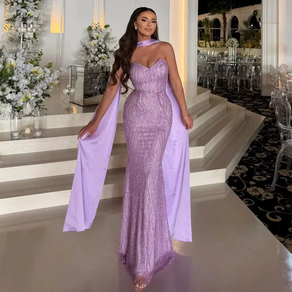 2026 Saudi Arabia Lilac Beaded Prom Dress With Scarf Women's Party Dress Evening Dresses Customized Wedding Engagement Gowns
2026 Saudi Arabia Lilac Beaded Prom Dress With Scarf Women's Party Dress Evening Dresses Customized Wedding Engagement Gowns